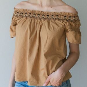 Old Navy Tan Smocked Ruffled Blouse
